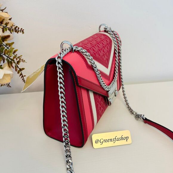 Michael Kors Whitney Medium Flap Chain Crossbody Shoulder Bag Dark Raspberry - Picture 4 of 11